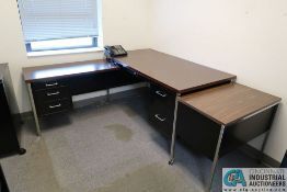 CONTENTS OF OFFICE INCLUDING L-SHAPED DESK, BOOKCASES, (2) 2-DRAWER FILE CABINETS