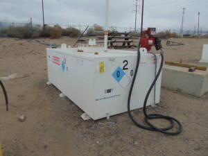 DIESEL & GASOLINE STORAGE TANK, BROWN MINNEAPOLIS “FLAME SHIELD” 1,000 GAL. CAP., 15 GPM elec. pump, pad mount, S/N FS022165